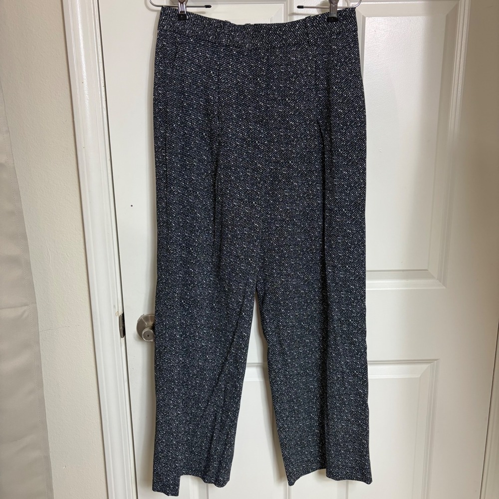 Theory Adamaris Tweed Twill CRP Pants Navy White Speckled Wide Leg Cropped 2